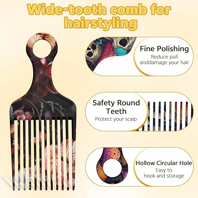 2 Pcs Afro Pick Comb for Natural Curly Hair,Portable Styling Hair Pick for Travel,Anti-Static,Cute Afro Comb for Women Men and Girls(Orange-T9)