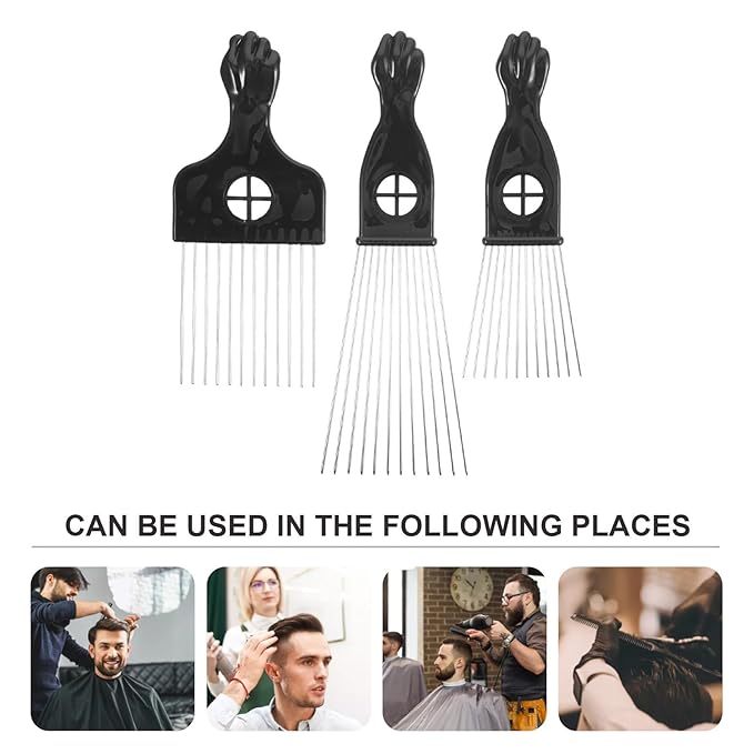 TIDTALEO 3Pcs Stainless Steel Metal Hair Pick Comb Wide Tooth Afro Comb for Men Hair Styling and Detangling Tool