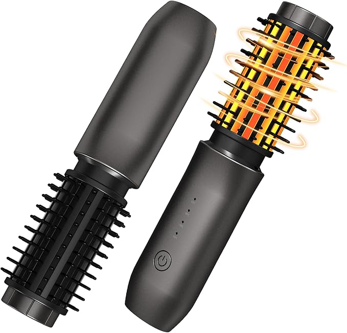 Cordless Hot Brush - Travel Portable Hair Straightener Brush, 4 Temperatures | Fast Heating, Anti-Scald, and Anti-Frizz, Cordless Straightener Tool for Travel, Date, Work - Classic Black