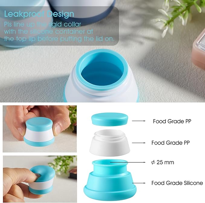 INSFIT Travel Containers for Toiletries, TSA Approved Silicone Cream Jars with Lids, BPA Free Travel Size Toiletries Leakproof Cruise Essentials for Cosmetic Cream Lotion