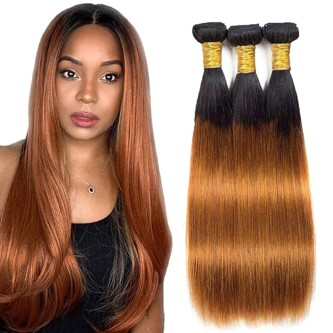 1B30 Bundles Human Hair Ombre Brown Body Wave Bundle Virgin Remy Hair 3 Bundles 24 26 28 Inch Niegmeag Double Weft Soft and Silky 2 Tone Black and Light Brown Bundle 300g