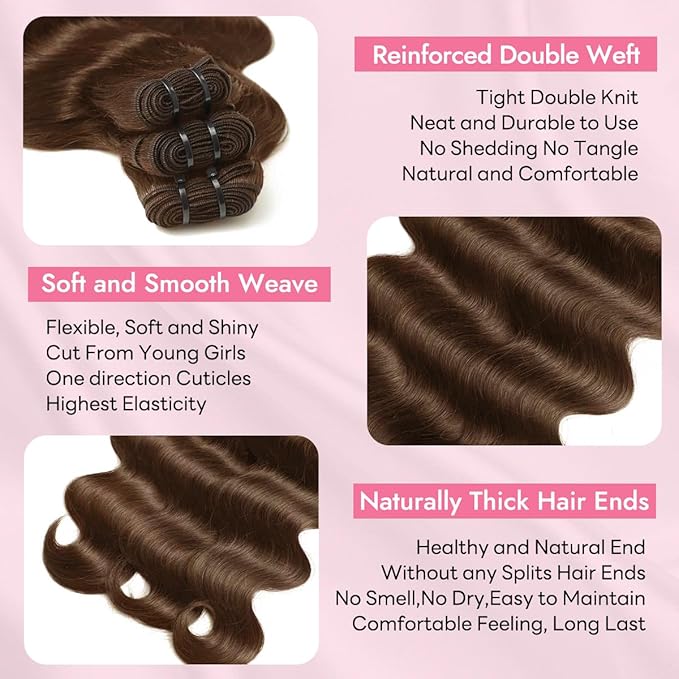Human Hair Clip In Hair Extensions Body Wave Natural Black Clip in 100% Brazilian Remy Human Hair (#4 Chocolate Brown, 16 Inch)