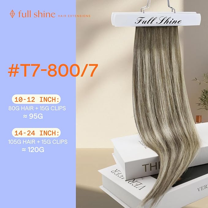 Full Shine Clip in Real Hair Extensions Balayage for Short Thin Hair 12 Inch Ash Brown Balayage Hair Extensions Clip in Extensions for White Women 7 Pcs 95 G