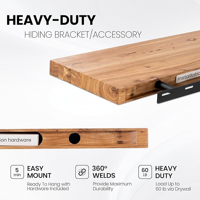 Fun Memories Floating Shelves for Wall, Live Edge 32" W x 9.3" D x 1.5" H Wood Floating Shelf, Set of 2 with Invisible Heavy-Duty Metal Bracket, Deep Floating Shelf for Living Room Kitchen, Natural