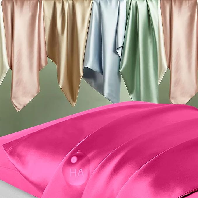 Silk Pillowcase 2 Pack, Natural Mulberry Silk Pillow Case, Anti Acne Silk Pillowcase for Hair and Skin, King Size Silk Satin Pillowcase Set of 2 with Hidden Zipper, Gifts for Women Men, Hot Pink
