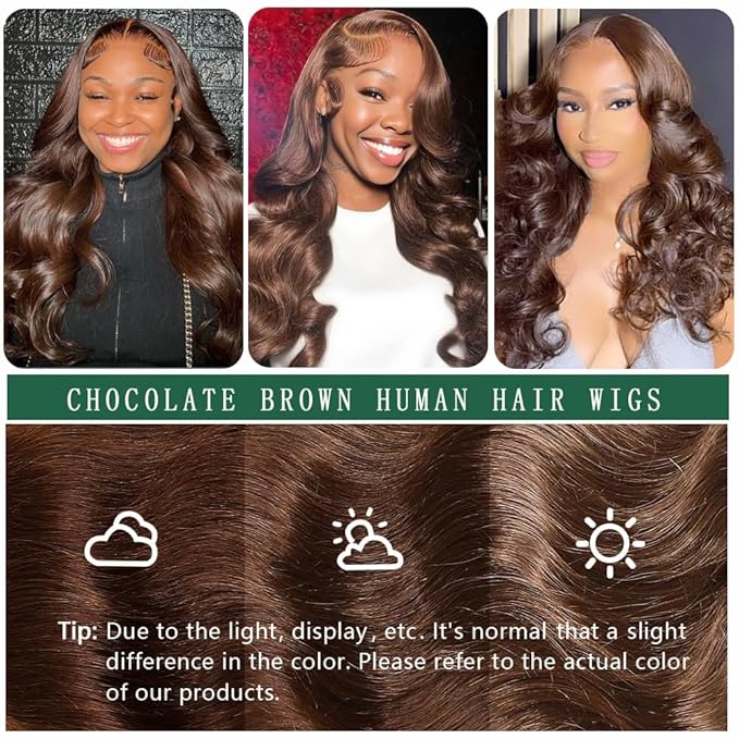32 Inch Chocolate Brown Body Wave Wig Brown Wig Human Hair 13x6 HD Lace Front Wigs Body Wave Human Hair Wig Dark Brown Wig Pre Plucked Natural M Hairline For Women