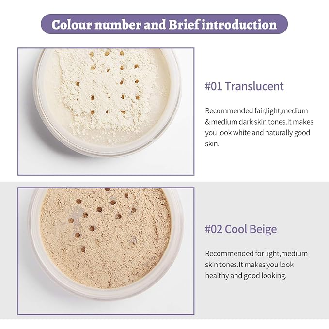 PHOERA Setting Powder Controls Oil,Setting Powder Makeup Light,Loose Powder Makeup Coverage,Loose Setting Powder Mini,0.17oz (01#Translucent)