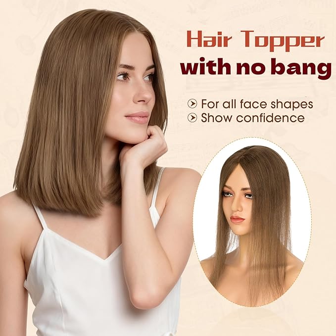 Rich Choices Human Hair Toppers for Women-100% Real Remy Hair Topper No Bang-Upgraded 150% Density 9 * 12CM Lace Base-Clip in Hairs Topper for Thinning Hairs-14Inch #4 Medium Brown