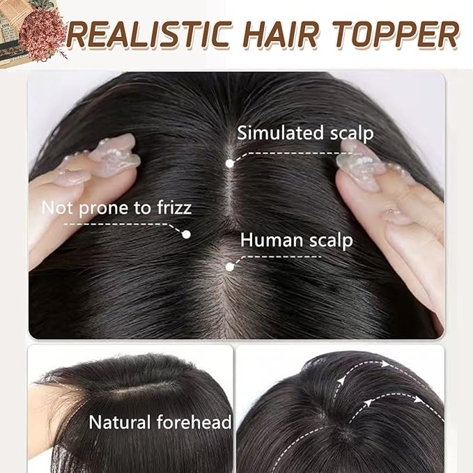 Rich Choices Hair Toppers for Women Real Human Hair 100% Human Remy Toppers NO Bangs for Women with Thinning on Top Clip in Hairpiece 4"x4.7"Lace Base 18 Inch #1B Natural Black