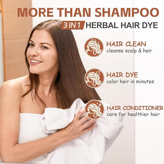 Instant Light Brown Hair Dye Shampoo for Vibrant Hair Color, Natural Herbal Hair Color Shampoo Hair Dye, 3 in 1 Coloring & Care Formula Lasts 3-4 Weeks, Easy & Quick to Use for Women Men, 500ML