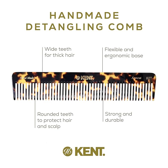 Kent 92TY Wide Tooth Women’s Detangler Comb for Curly, Wavy, and Thick Hair – Ideal for Use on Wet Hair – Gentle, Shower Comb for – Anti-Static, Smooth - Styling Tool by Kent