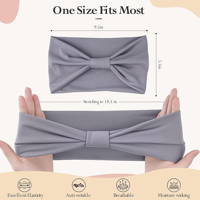 Headbands for Women, Wide Elastic Head Bands, Non-Slip Thick Hair Bands, Sports Stretchy Sweat Bands, Large Knotted Soft Headband for Washing Face, Makeup, Workout, Spa, Running, Fashion, 6-Pack
