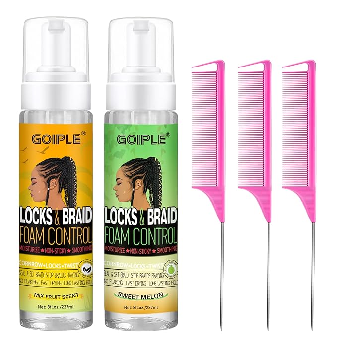 Goiple Hair Mousse for Braids, Twist, Locs - Braid Foam Control Mousse, No Flake, High Shine Style and Moisturizes, Lightweight Easy to Apply 16 fl oz (2pcs)