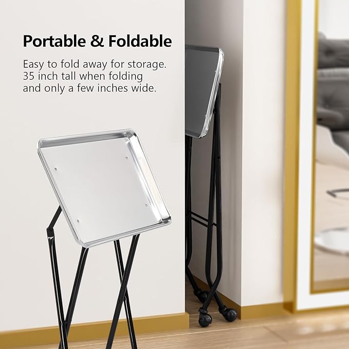 OmySalon Salon Tray on Wheels Folding Color Trays for Salon, Aluminium Tattoo Tray Rolling Trolley Cart Mobile Hair Cart for Cosmetology Stylist Hairdresser, Beauty Spa Service Storage Station