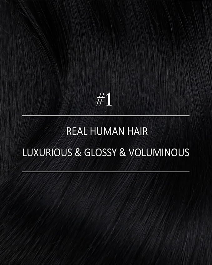 YoungSee 150G Human Hair Clip in Extensions Jet Black Clip in Human Hair Extensions Jet Black Clip on Hair Extension Real Hair Full Head Long Hair Extension Clip ins for Women 22Inch 7Pcs