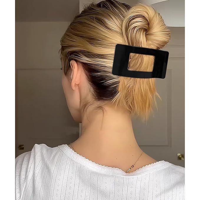 Velscrun Flat Hair Clips for Women Girls, 2 Styles 8 Pcs Lay Flat Claw Clips, Strong Hold French Duck Billed Large Side Hair Jaw Clip for All Hair Types, Non Slip Grip for Daily Styling Navy Blue