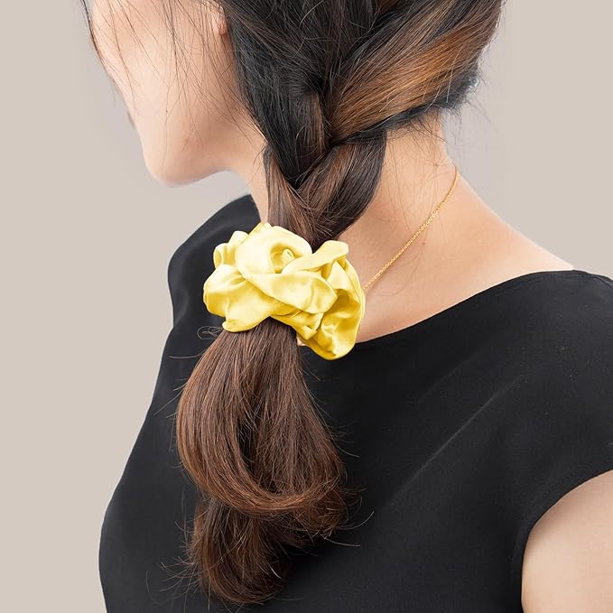 LILYSILK Silk Hair Scrunchies/Ties for Frizz & Breakage Prevention, 100% Mulberry, No Damage, Elastic ponytail Holders, 1Pc, Gold
