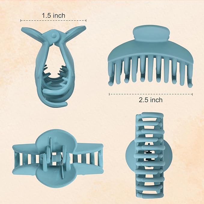 DEEKA 4 PCS 2.5 Inch Hair Claw Clips Double Row Teeth Matte Hair Jaw Clips Hair Barrettes Thick Medium Thin Hair Clips for Women (Beige,Blue,Pink,Green)