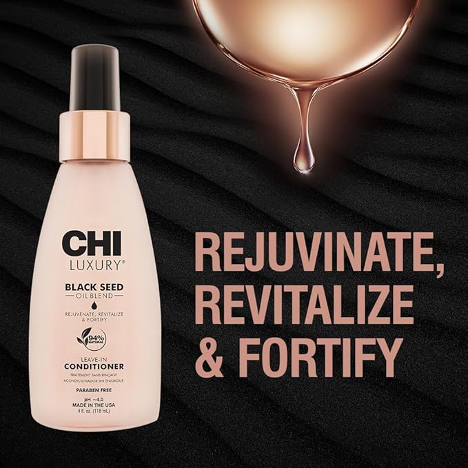 CHI Luxury Black Seed Oil Leave-In Conditioner, Moisturizing Treatment To Strengthen Hair, Thermal Protectant, Sulfate, Paraben & Gluten-Free, 4 Oz