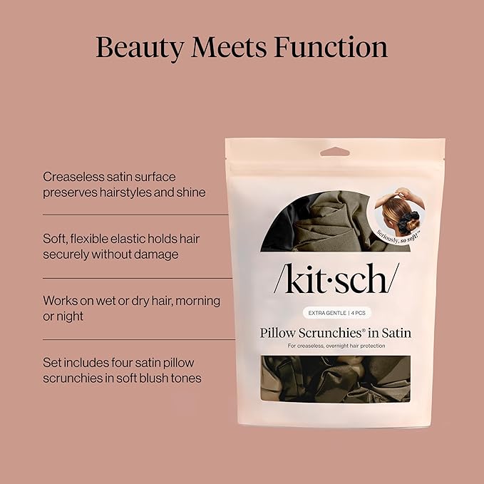 Kitsch Pillow Satin Scrunchies for Women - Hair Ties No Damage, No Crease Hair Accessories | Perfect for Day or Night | Ideal Gifts for Women - 4pcs