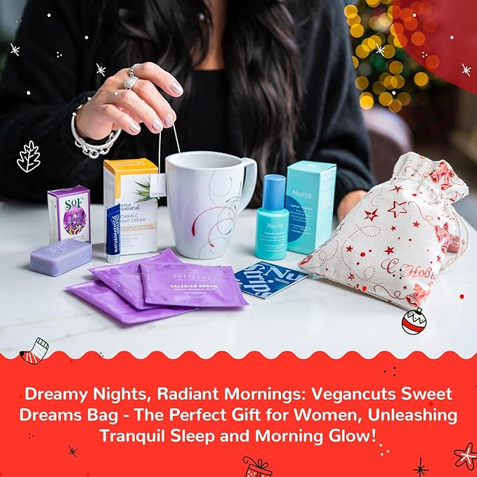 Sweet Dreams Bag - Dreambox Night Time Beauty Set Collection Kit w Night Cream, Tea and Lavander Soap - Skin Care Collection for Vegan Lovers - Great Christmas Gift for Her, Women
