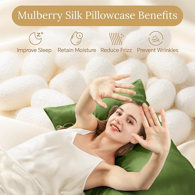 INFIIXSO Body Pillow Cover with Zipper, Luxury Mulberry Silk Body Pillow Case 20x54 Inches, Ultra Smooth and Soft Cooling Long Pillowcase, Gift for Women, Men(Cedar Green)