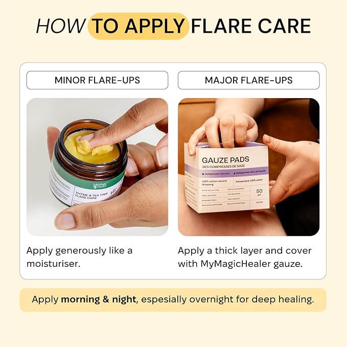 MyMagicHealer Thyme & Tea Tree Flare Care | Ingrown Hair, Razor Bumps, Cystic Acne, Blind Pimples, Bartholin, Pilonidal Cysts | Folliculitis Cure | Piercing Care w/Egg Yolk Extract & Tea Tree 2 oz