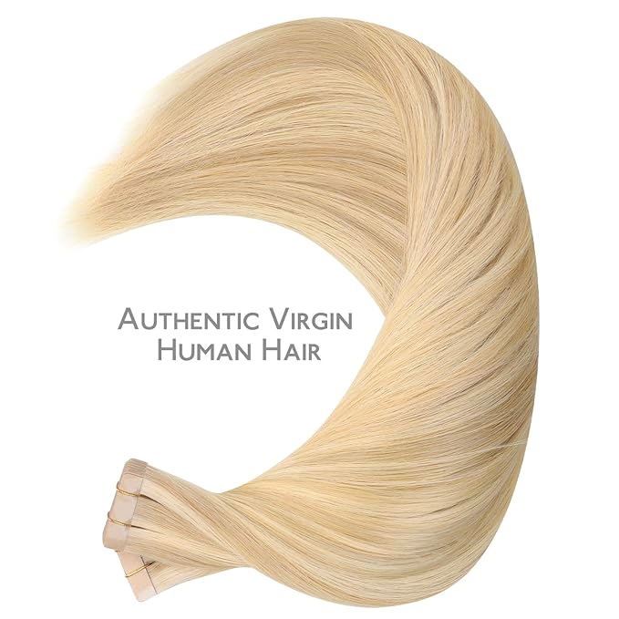 WENNALIFE Tape in Hair Extensions Human Hair, 40pcs 60g 10 inch Light Blonde Highlighted Golden Blonde Remy Hair Straight Tape in Extensions Invisible Reusable Real Hair Extensiones De Cabello Humano