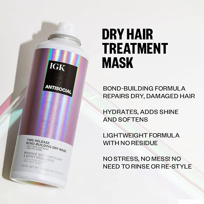 IGK Antisocial Dry Hair Mask – Leave-in Overnight Mask | Hair Bond-Building Treatment for Dry Hair | Overnight Hydration & Shine | Repairs, Softens & Perfect for Extensions | Full + Travel