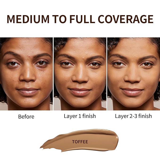 FV Full Coverage Liquid Foundation, Lightweight & Concealing, Long Lasting Matte Foundation Makeup with Flawless Finish, Oil Control Waterproof Foundation for Oily Skin (Toffee Matte)