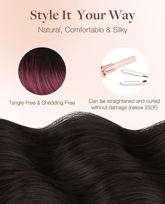 GOO GOO Invisi Edge Tape in Hair Extensions Human Hair, 1/99 Balayage Jet Black to Red 10pcs injected with 10pcs classical tape ins, 14inch 50g, Virgin Remy Hair, Natural Look
