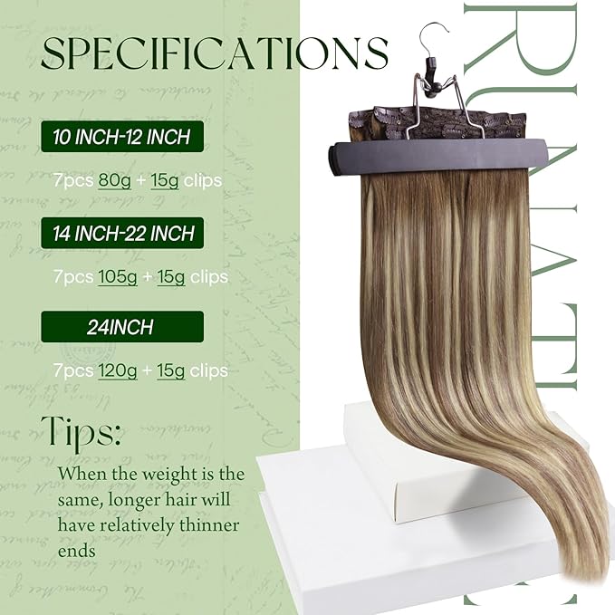 RUNATURE Clip in Hair Extensions Real Human Hair, Balayage Hair Extensions Clip Ins, Remy Human Hair Clip in Extensions, Tangle Free Hair, 16 Inch 120g 7pcs #3/8/22 Walnut Brown to Light Blonde
