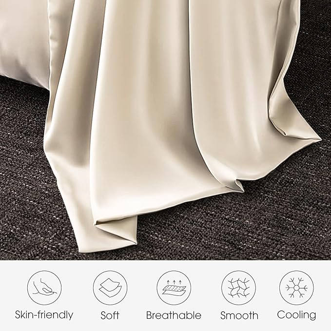 100% Silk Pillow Cases 2 Pack Standard Size Mulberry Silk Pillowcase for Hair and Skin Set of 2 Highest Grade 6A Silk Soft Breathable Cooling with Hidden Zipper, Beige