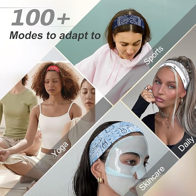 TERSE Paisely Headbands for Women Short Hair Bandana Headbands Non Slip Elastic Sweat Hairbands Soft Fabric Workout Yoga Running Sport Thin Hair Wrap for Girls