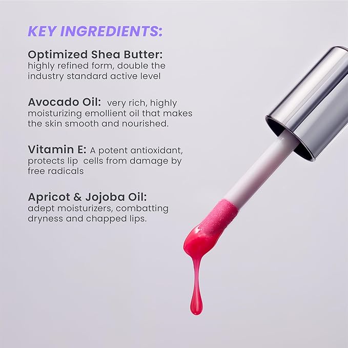 Wonderskin Lip Oil Rehab Serum - Tinted Lip Oil for Women, Hydrating, Moisturizing, and Non-Sticky Red Tint Serum for Dry Lips (Amour)