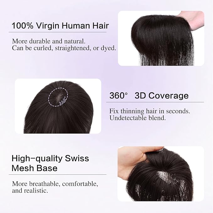 Hair Toppers for Women Real Human Hair 3D Bangs Clip 100% Human Toppers for Women 10 Inch Clip in Bangs Hairpieces(Brown Black)