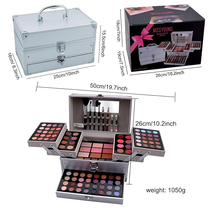 All-in-One Makeup Gift Set Carry All Makeup Kit Women Full Kit With Makeup Bag Lipgloss Lipstick Concealer Blush Foundation Face Powder Eyeshadow Palette Cosmetic Palette #8