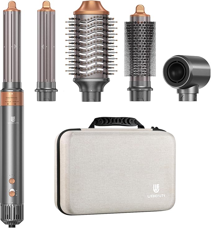 Hot Air Brush Hair Styler, 6 in 1 Hair Dryer Brush Auto Wrap Curlers Frizz-Free Styling Tool for All Hair Types Fast Drying, Curling, Smoothing, Volumizing & Straightening with Travel Storage Case
