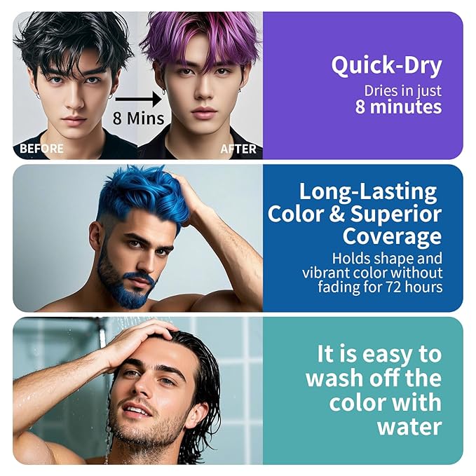 Temporary Hair Color Wax for Men - SUPIYA Washable Hair Wax Color, All-Day Hold Disposable Hair Wax for Party, Cosplay & Daily (Color # 95W)