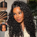 KLAIYI Water Wave Pre Cut 360 Full Lace Frontal Glueless Wig Human Hair Drawstring Pre Plucked Bleached Bye Bye Knots Pre Everything Ready to Wear And Go Curly Beginner Wig with Baby Hair 180% 18Inch