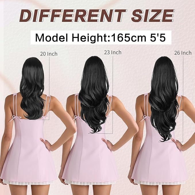 Ponytail Extension, Drawstring Ponytail Extension for Women 26 Inch Long Wavy Pony Tails Hair Extensions Synthetic Clip in Ponytail Hairpiece for Women Brown Mixed Blonde