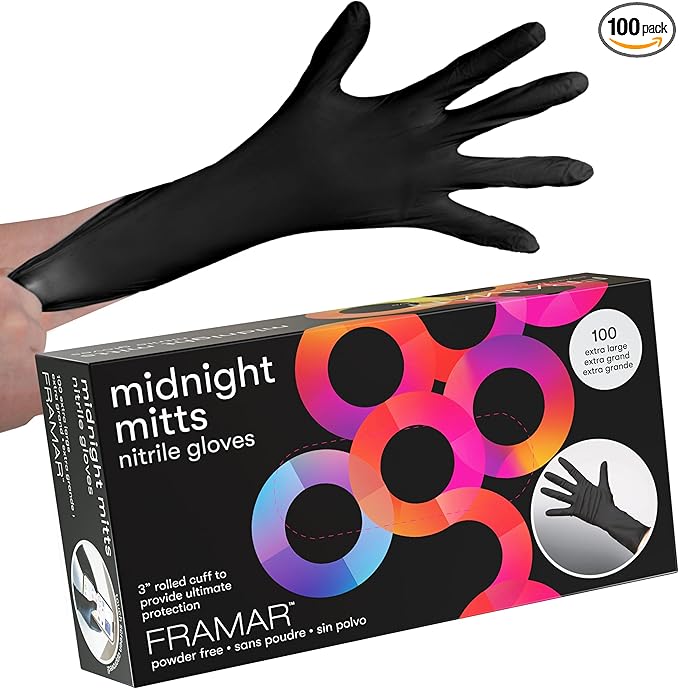 FRAMAR Black Nitrile Gloves Disposable Latex Free – Extra Large Nitrile Gloves xl, For Hair Dye, Cleaning, Tattoo, Mechanics – Extra Durable & Resistant, 12 Inches Long – 100 Pack