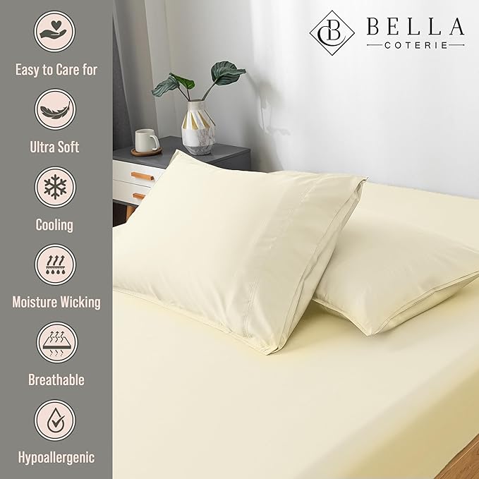 Bella Coterie | Luxury Bamboo Viscose King Size Pillowcase Set | 100% Organically Grown | Ultra Soft | Cooling | 2 Pcs [Lemonade]