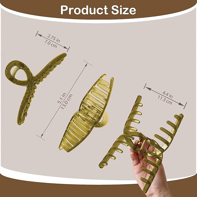 Big Hair Claw Clips 5-Pack 5.1‘ Non-Slip Hair for Women and Girls with Long, Thick Hair Jelly & Matte Clips (Jelly-E 5ps 5.1")