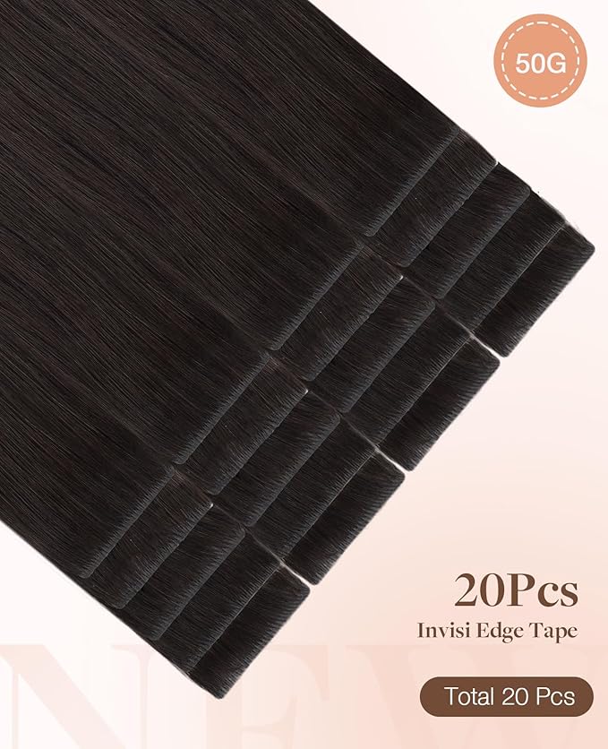 GOO GOO Invisi Edge Tape in Hair Extensions Human Hair, 2 Dark Brown 20pcs 22inch 50g, Virgin Remy Hair, Seamless Injected Tape, Natural Look