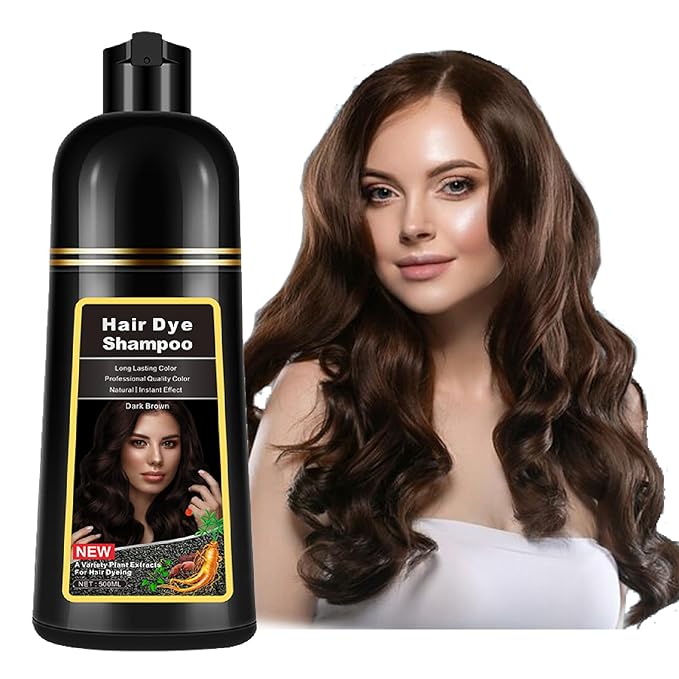 Instant Dark Brown Hair Dye Shampoo for Gray Hair - Long Lasting Herbal Formula, Colors in Minutes, 3 in 1 for Women and Men, 17.6 FL OZ