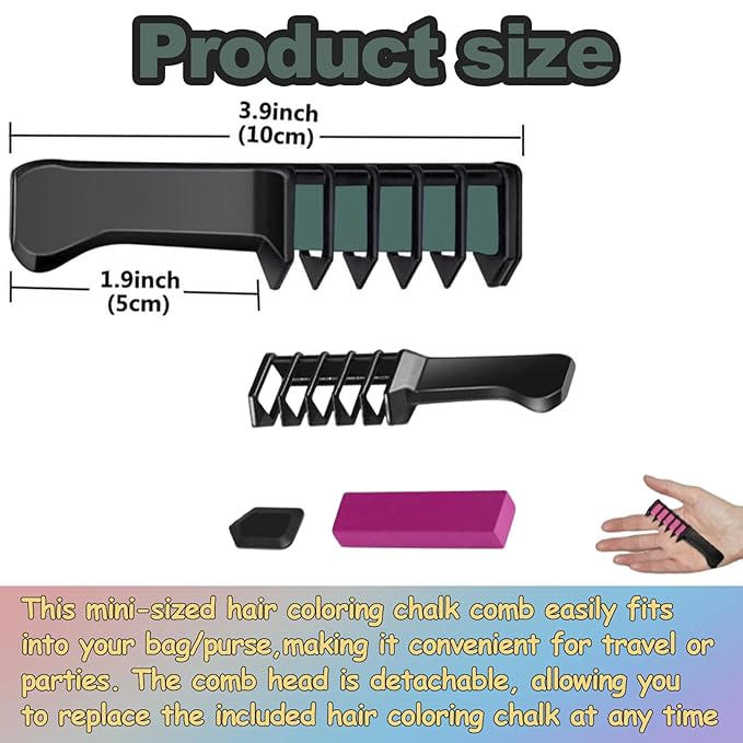 6 Colors Festive Fun Hair Chalk Combs, 2026 New Temporary Glitter Hair Colors Hairs Chalk Combs, Washable DIY Color Dye for Birthday Christmas New Year Cosplay Hairs DIY Party for Teenage Girls Kids