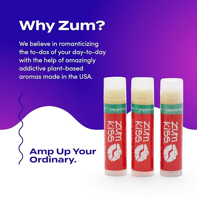 Zum Peppermint Kiss Stick (Pack of 3) with Certified Organic Sunflower Seed Oil, Beeswax, Shea Butter, Pure Essential Oils, Candelila Wax, Vitamin E and Honey, 0.15 oz