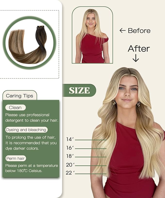 SURNEL Injection Tape in Hair Extensions 22 Inch Natural Black to Medium Brown and Caramel Blonde Seamless Invisible Tape in Extensions 20 Pcs 50g(#1B427,22)