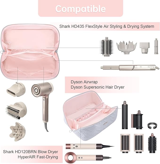 Leudes Hair Tools Travel Bag For Dy son Airwrap Hair Dryer Shark Flex Style Carrying Case Travel Makeup Bag Portable Pouch Open Flat Packing Organizers with Divider and Handle (Light Grey)